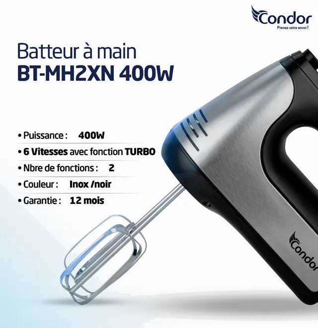 Batteur À Main Condor Master Mix 400W Inox/Noir (BT-MH2XN)