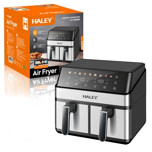 Friteuse sans Huile Double Bac Haley 2600W Capacité 12L (6L+6L) Écran Tactile - Inox HY-2521
