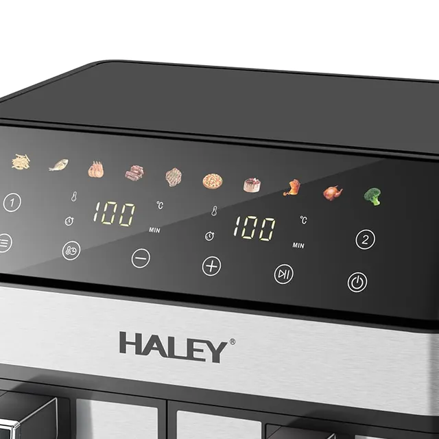 Friteuse sans Huile Double Bac Haley 2600W Capacité 12L (6L+6L) Écran Tactile - Inox HY-2521