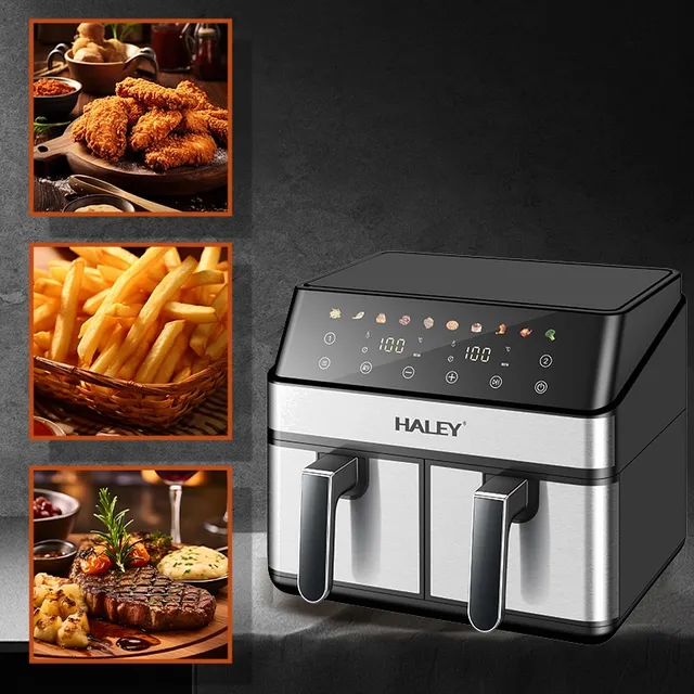 Friteuse sans Huile Double Bac Haley 2600W Capacité 12L (6L+6L) Écran Tactile - Inox HY-2521