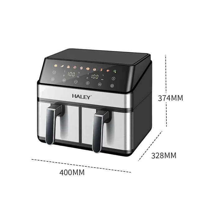 Friteuse sans Huile Double Bac Haley 2600W Capacité 12L (6L+6L) Écran Tactile - Inox HY-2521