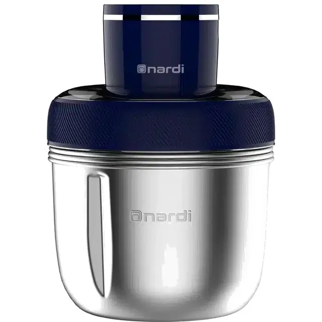 Hachoir Électrique Nardi 350W Inox avec 3 Bols emboîtables et Lame Triple - Bleu & Inox