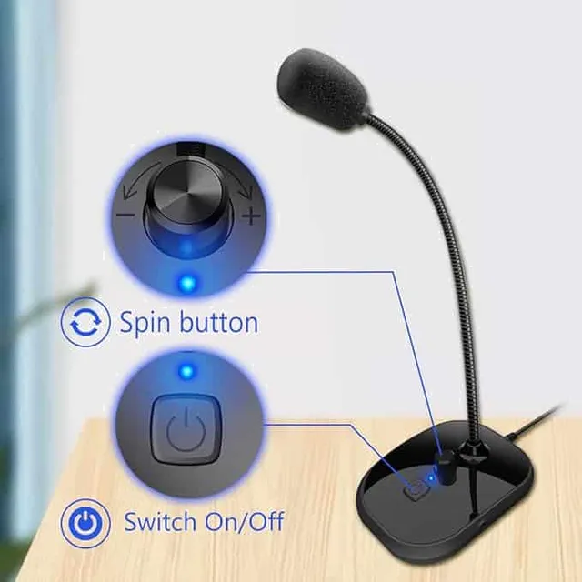 Microphone de Bureau USB Filaire SK30 - Avec Col de Cygne Flexible & Bouton Mute