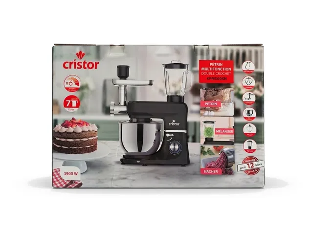 Pétrin Multifonction Cristor 1900W 7L Double Crochet (KPM500XN)