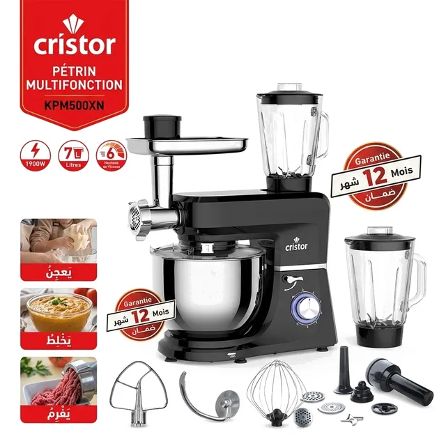 Pétrin Multifonction Cristor 1900W 7L Double Crochet (KPM500XN)