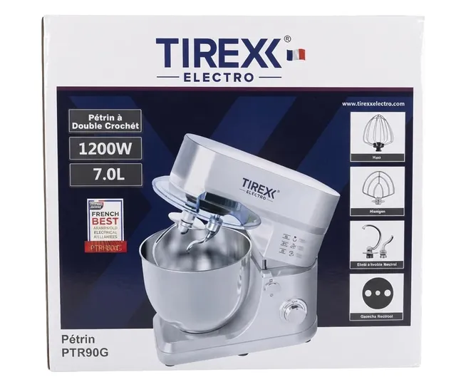 Pétrin TIREX 7L 1200W Double Crochet - PTR90G