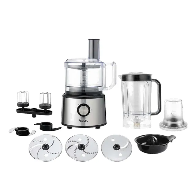 Robot de Cuisine Condor MasterMix 750W Inox avec Blender, Moulin et Accessoires - RC-MM1SN