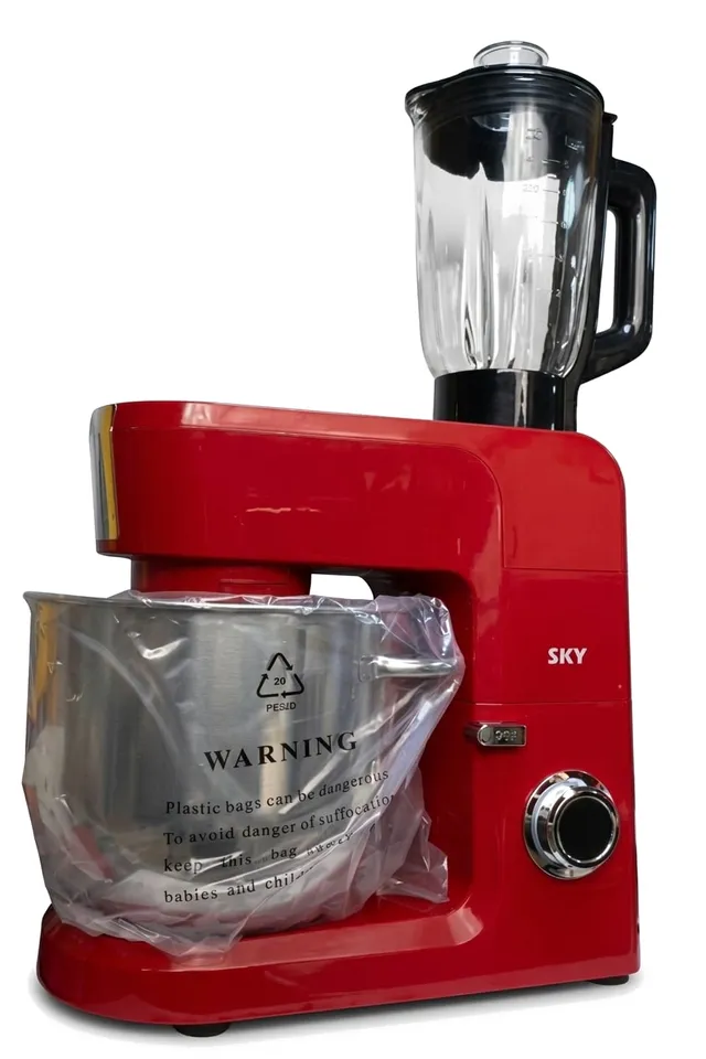 Robot Pétrin Multifonction SKY 1500W 6L Rouge - SPTM1510 (avec Hachoir & Blender)