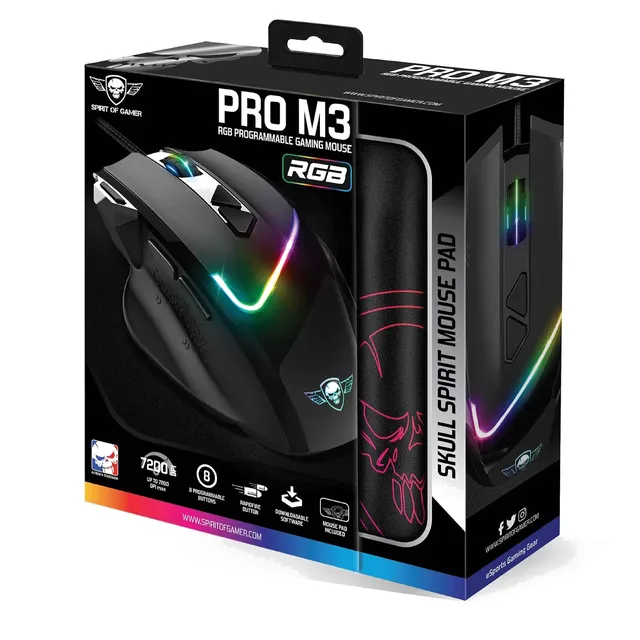 Souris Filaire Gaming Spirit of Gamer PRO-M3 – 7200 DPI – Rétroéclairage RGB