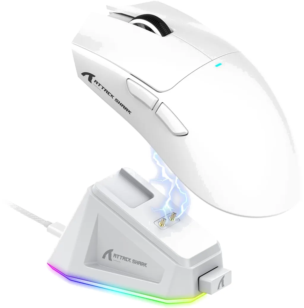 Souris Gamer ATTACK SHARK X11 Tri-Mode Ultra-Légère 63g avec Station de Charge RGB - White