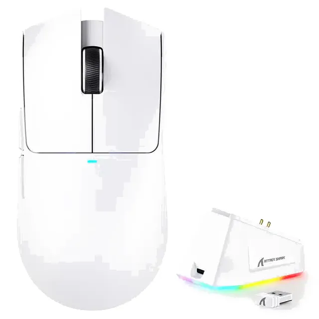Souris Gamer ATTACK SHARK X11 Tri-Mode Ultra-Légère 63g avec Station de Charge RGB - White