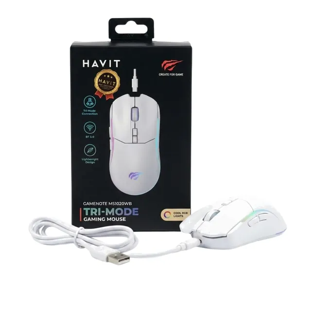 Souris Gaming Sans Fil Havit Gamenote MS1020WB Tri-Mode RGB - Blanche